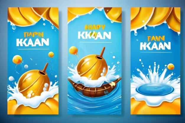 Songkran-Festival Thailand in diesem Sommer Banner-Design auf Wasser-Splash-Blau-Hintergrund