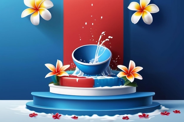 Songkran-Festival Thailand-Splash Wasser, das von der Schüssel und der Wasserpistole wegfließt