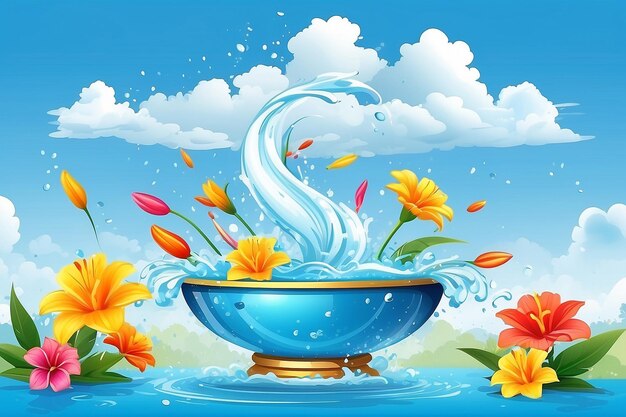 Songkran Wasserfestival Reise nach Thailand Blumen in einer Wasserschüssel Wasser spritzen