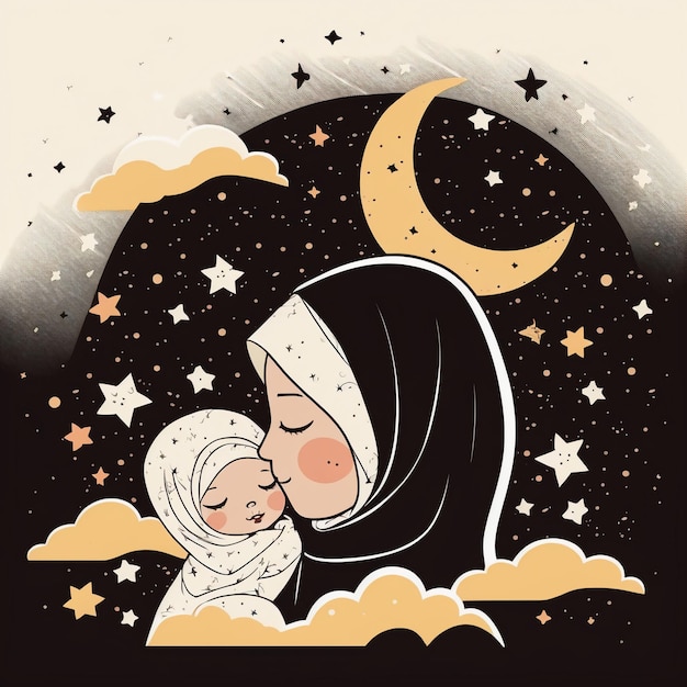 Sonhando com a linda filha hijab muçulmana Eidal-Fitr art