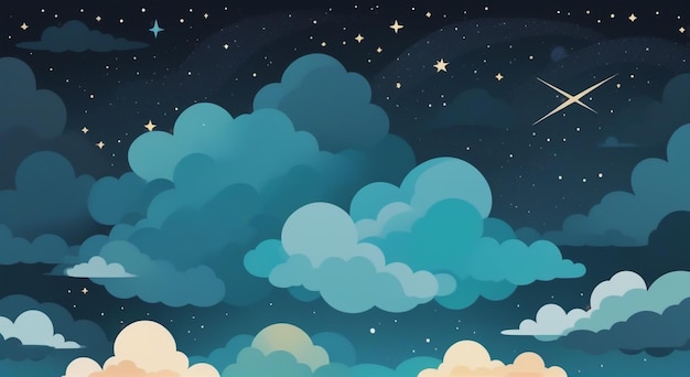 Sonhos Turquesa Abstracto Céu noturno com nuvens celestes estreladas