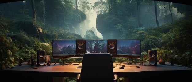 Foto sonic horizon ultrawide gekrümmter monitor umgeben von ton