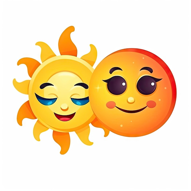 Sonne und Mond-Emoji auf weißem Hintergrund