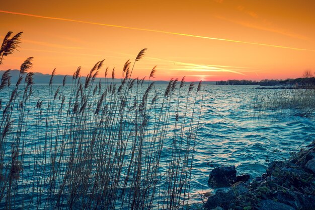 Sonnenaufgang am frühen Morgen über dem Gardasee Lago di Garda Italien Europa