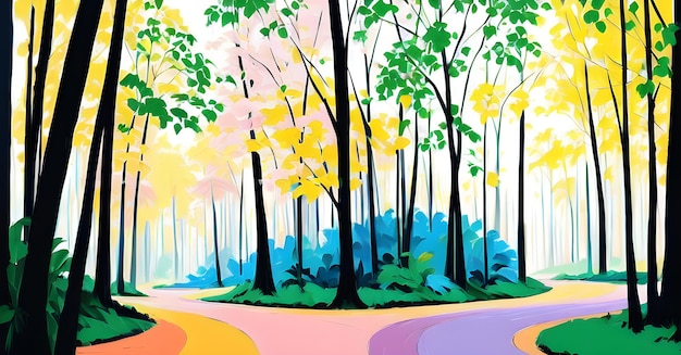 Sonnenaufgang am Morgen im Fantasiewald Malerei Illustration Video Jungle Backdrop Concept Art Generative AI