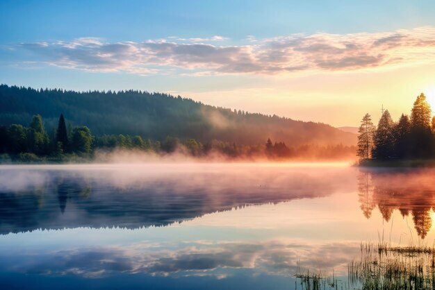 Sonnenaufgang auf dem See Generative KI