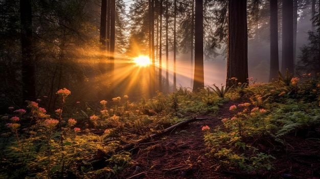 Sonnenaufgang im Wald Generative KI