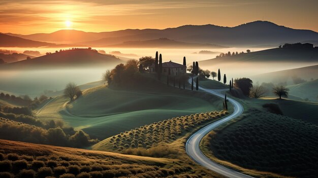 Sonnenaufgang in der Toskana Eine faszinierende lange Exposition der italienischen Landschaft