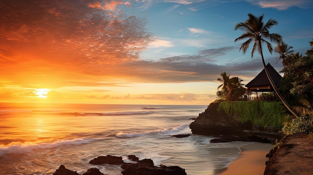 Sonnenaufgang mit Blick auf den Strand in Bali, Indonesien, generiert durch KI