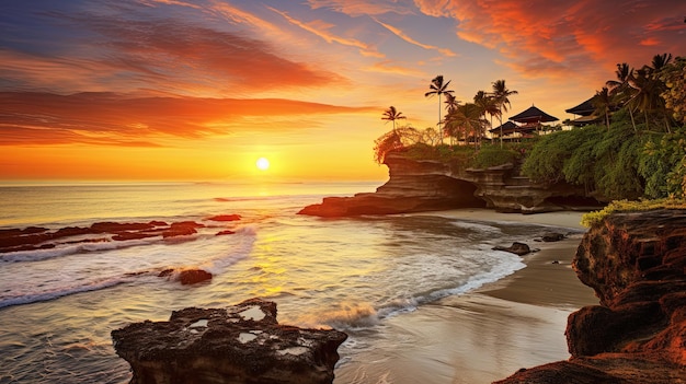 Sonnenaufgang mit Blick auf den Strand in Bali, Indonesien, generiert durch KI