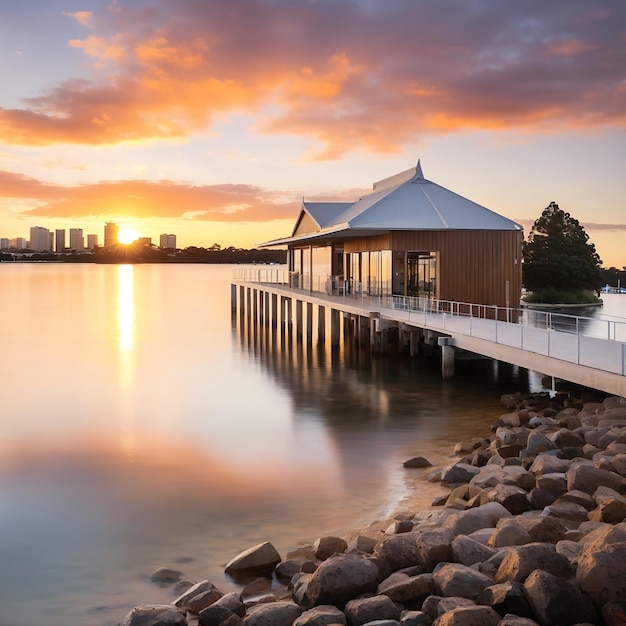 Sonnenaufgang über dem Bootshaus Matilda Bay am Swan River in Perth Ai Generated