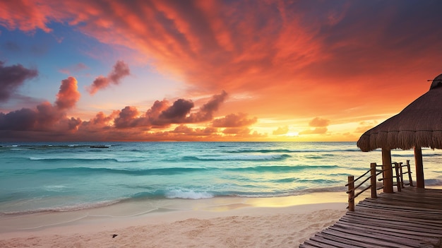 Sonnenaufgang über dem Strand in Cancun, Mexiko