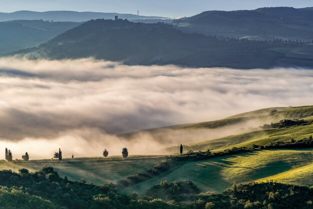 Sonnenaufgang über dem Val d'Orcia