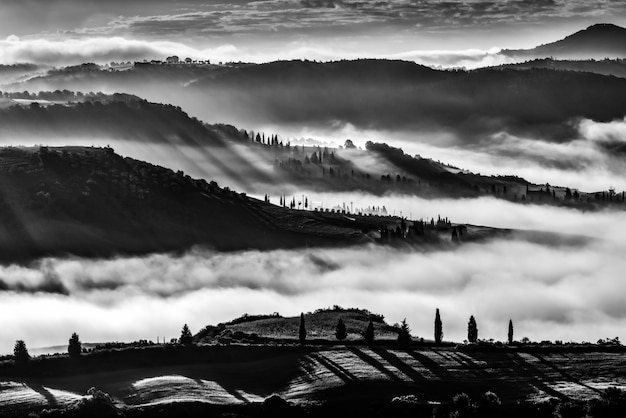 Sonnenaufgang über dem Val d'Orcia