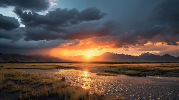 Sonnenaufgang und Sonnenuntergang Himmel mit Wolken an einem bewölkten Tag Generative KI