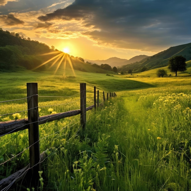 Sonnenaufgang vor dem Hintergrund eines Grasfeldes