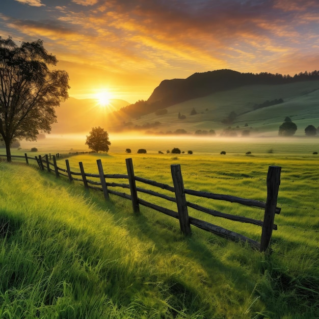 Sonnenaufgang vor dem Hintergrund eines Grasfeldes