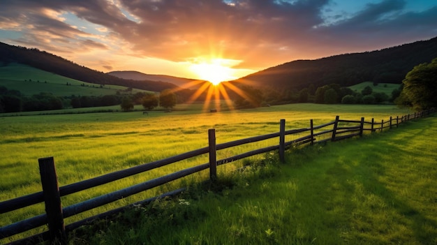 Sonnenaufgang vor dem Hintergrund eines Grasfeldes