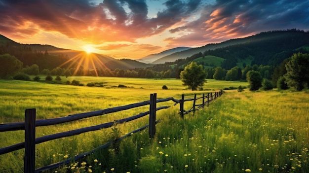 Sonnenaufgang vor dem Hintergrund eines Grasfeldes