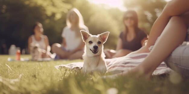 Sonnenbadender Welpe Ein Hundeausflug an einem sonnigen Picknicktag