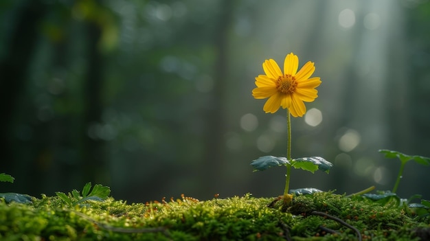 Sonnenbeleuchtete goldene Blüte inmitten des grünen Waldes Generative KI