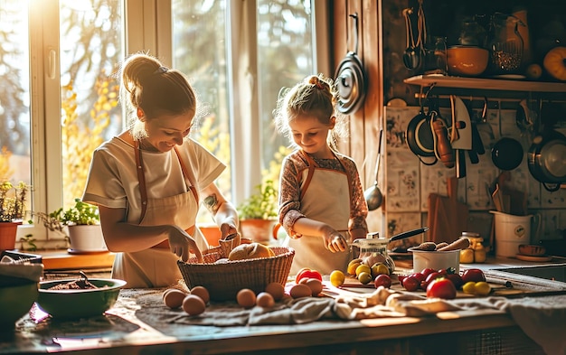 Sonnenbeleuchtete Küche Backen Glückseligkeit