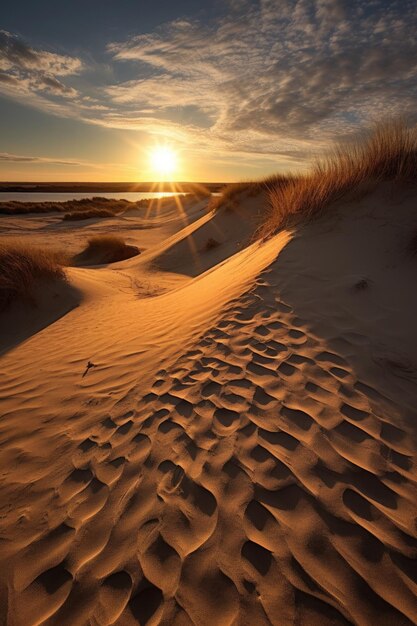 Foto sonnenbeleuchtete sanddünen mit dramatischen schatten, die mit generativer ai erzeugt wurden