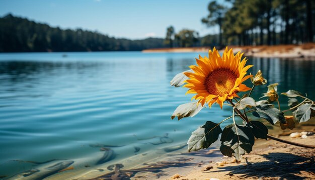 Foto sonnenblume auf der wiese, die die schönheit der natur widerspiegelt, ruhiges wachstum, das durch ki erzeugt wird