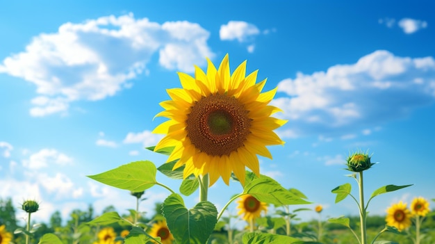 Sonnenblume auf einem hellgrünen Feld. Hyperrealistischer Oktan-Render