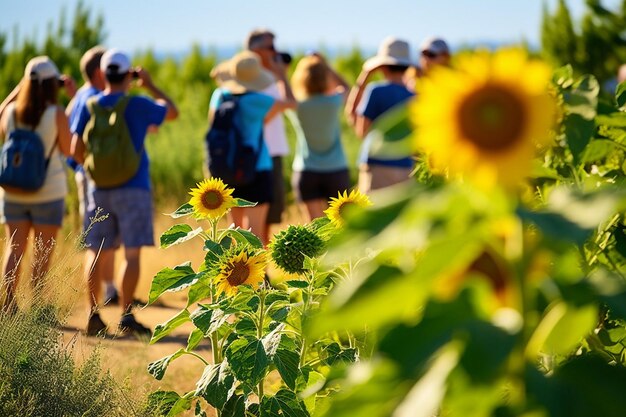 Sonnenblume mit einer Gruppe tanzender Menschen