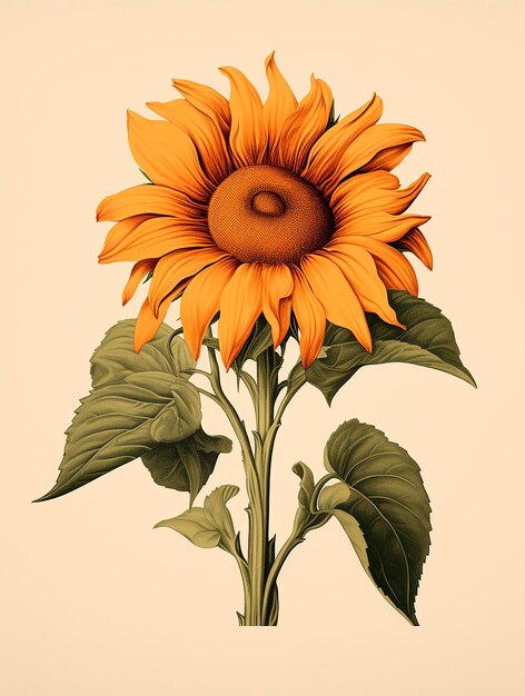 Sonnenblume mit grünen Blättern auf weißem Hintergrund Vektorillustration