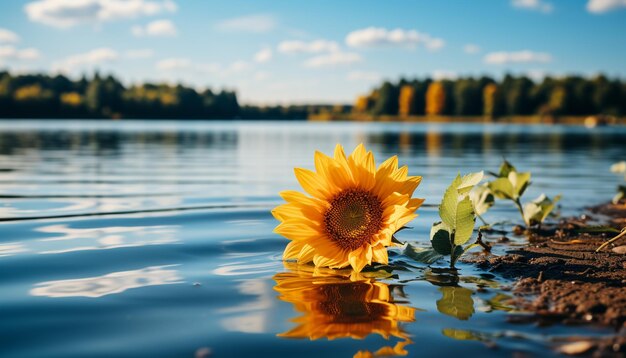 Sonnenblume spiegelt die Schönheit in der Natur wider. Lebendige gelbe Blüte im Sommer, erzeugt von KI.