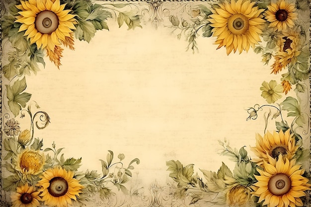 Sonnenblumen auf dem alten Papier mit dem Text „Sonnenblumen“.