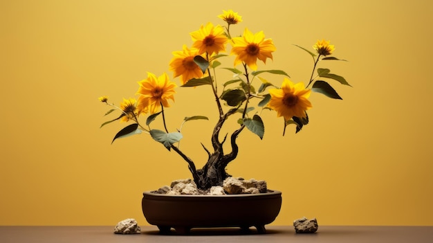 Sonnenblumen-Bonsai-Baum Schottisches Ale Minimalistisches Desktop-Gemälde hd