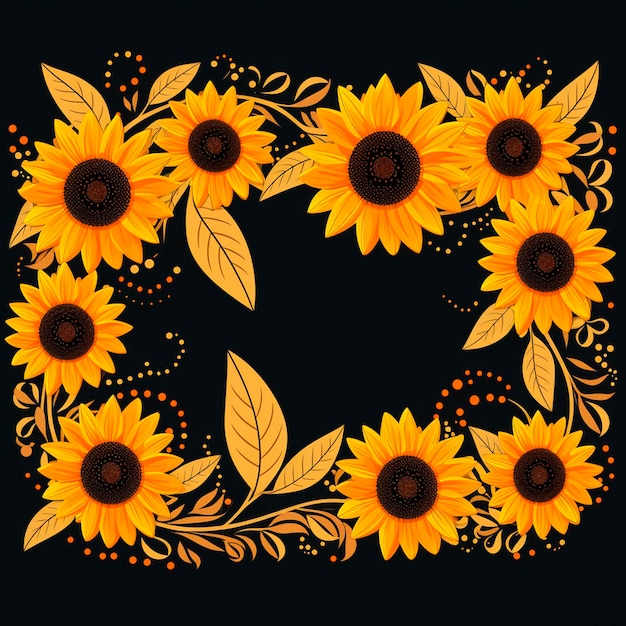 Sonnenblumen-Grenzvektor, flacher Stil