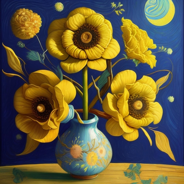 Sonnenblumen im Stil des Malers Van GOGH in einer Vase