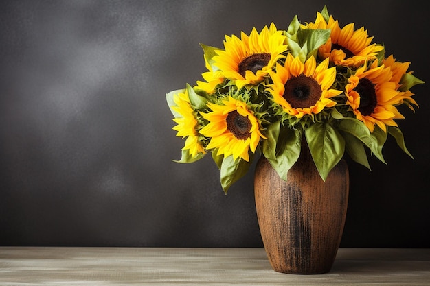 Sonnenblumen in einer Vase mit Tafelhintergrund