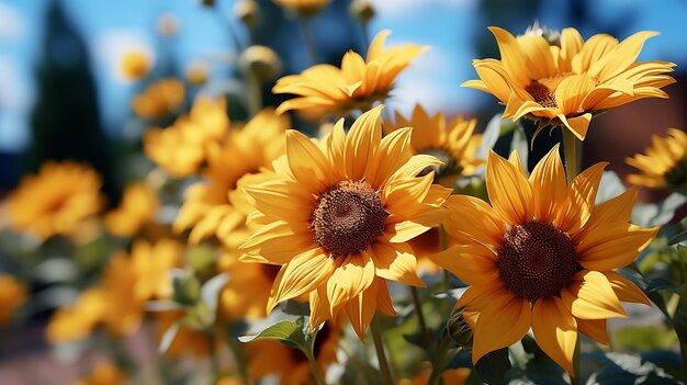 Sonnenblumenblüte auf einem Sonnenblumenfeld