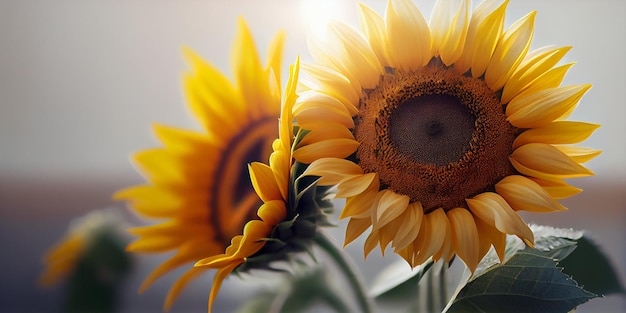 Sonnenblumenfeld an einem sonnigen Sommertag Panorama blühender gelber Blumen AI generiert