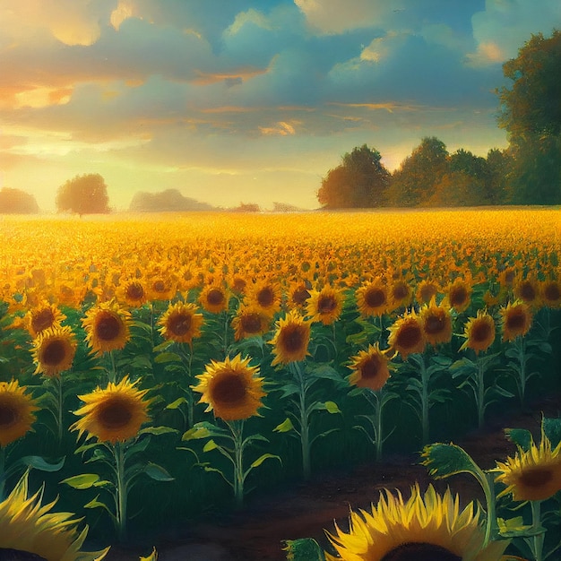 Sonnenblumenfeld an einem sonnigen Tag generativer ai