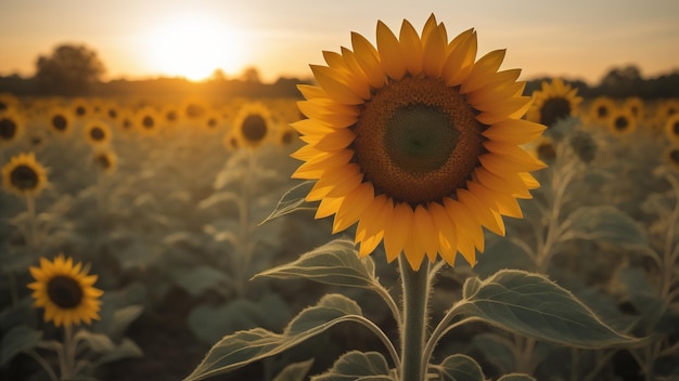 Sonnenblumenfeld bei Sonnenuntergang Generative KI