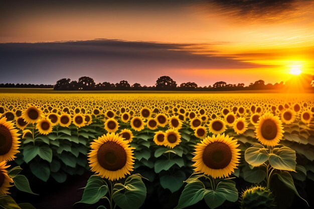 Sonnenblumenfeld im Sonnenuntergangslicht