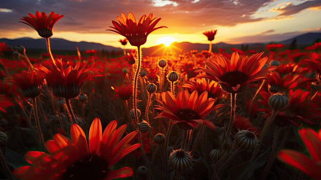 Foto sonnenblumenfeld in der dämmerung