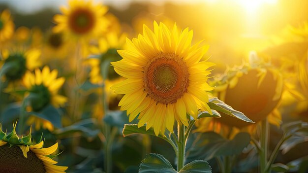 Sonnenblumenfeld Natur Kleeblümchen Getreide Bauernbaum Pflanzen Leben Grün Schönheit Sauerstoff Entspannung Land Villa Wiese Gras Blumen Wind Sonne Erzeugt von KI