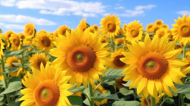 Foto sonnenblumenfelder unter dem blauen himmel