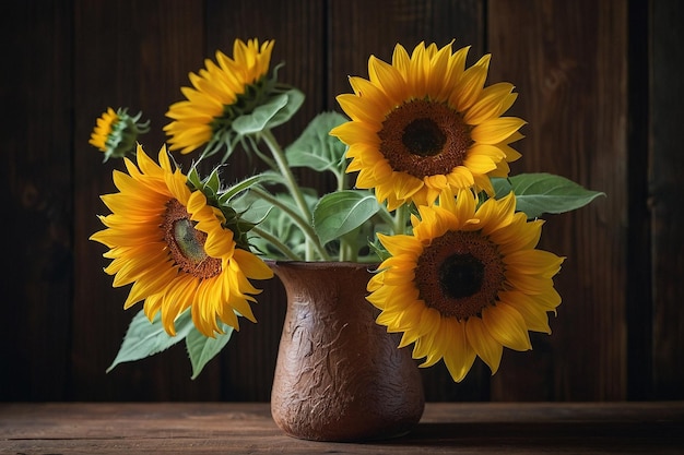 Sonnenblumenstrauß in rustikaler Vase