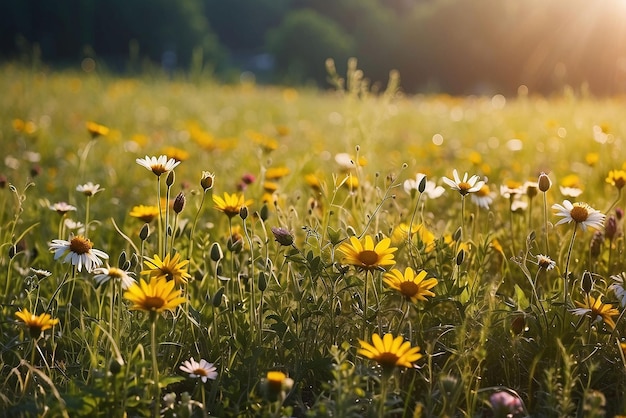 Sonnenblumenwiese im Hintergrund