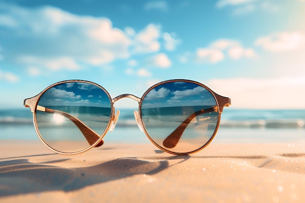 Sonnenbrille auf dem Strandsand