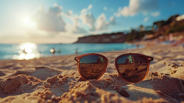 Sonnenbrille auf einem Sandstrand