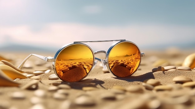 Sonnenbrille im Sand Generative KI-Kunst